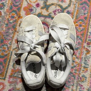 Adidas White Suede Sneakers with Light Gray Stripes Campus’s